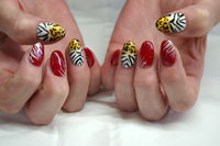 Gelish Red y to Wear with Animal Print accents nails - Click here to enlarge this image