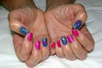 Pink Gelish with Sea themed art on ring fingers and thumbs - Click here to enlarge this image