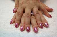 Pink base with stiplled dark red and silver - Click here to enlarge this image