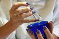 Gelish swirls effect in blues with pestle and mortar - Click here to enlarge this image